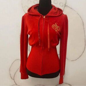 southpole y2k red velour velvet fitted zip up hoodie